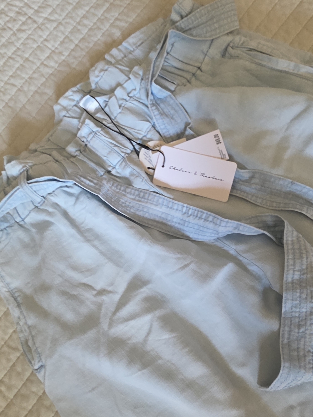 Chelsea & Theodore Light Blue Wide Leg Paperbag Pants